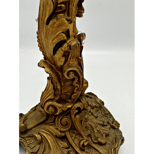 621 - Good quality gilt bronze  Rococo three branch candelabra, 50cm high