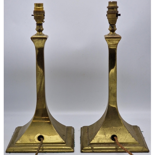 1199 - Pair of square tapered brass table lamps, 40cm high (2)