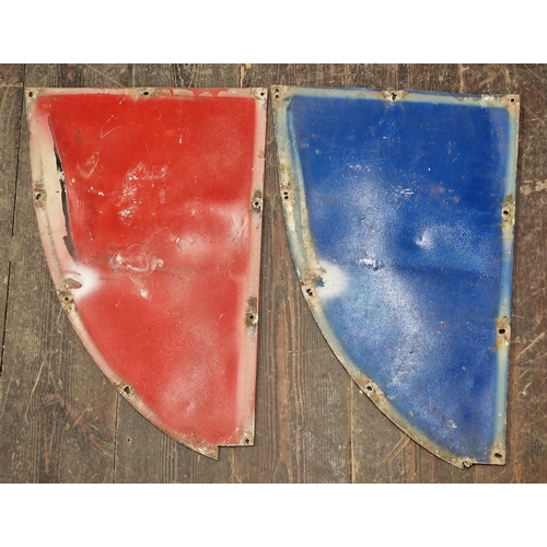 1024 - Two vintage sheet metal hand painted fairground signs/panels, numbered 1 and 6, 55cm long (2)