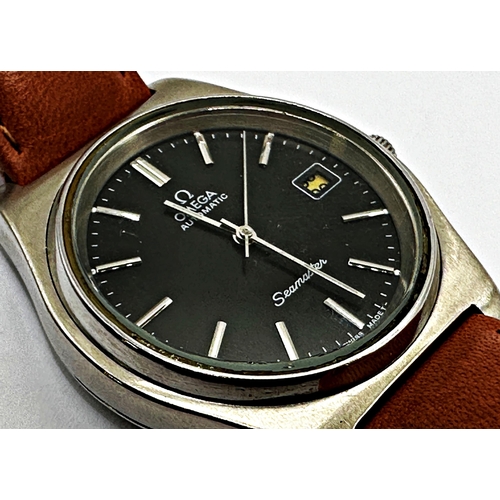 42 - Vintage Omega Automatic Seamaster steel gents watch, 38mm case, black dial silver hands and markers,... 