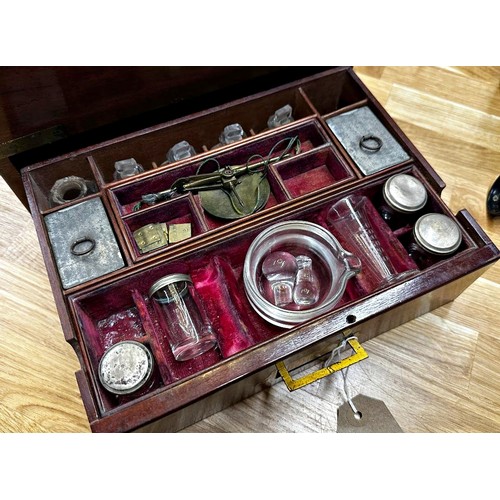 571 - Exceptional 19th century mahogany and brass bound campaign style travelling apothecary cabinet, the ... 