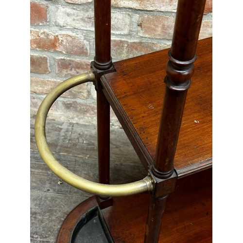 2321 - Good late 19th century mahogany hallstand, with turned frame flanked by brass rail stick or umbrella... 