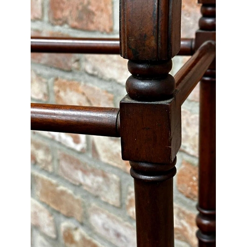 2321 - Good late 19th century mahogany hallstand, with turned frame flanked by brass rail stick or umbrella... 