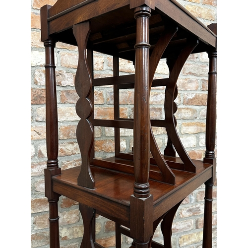 2325 - Regency mahogany three tier folio stand, with single drawer and ceramic caster, 130cm H x 50cm W x 3... 