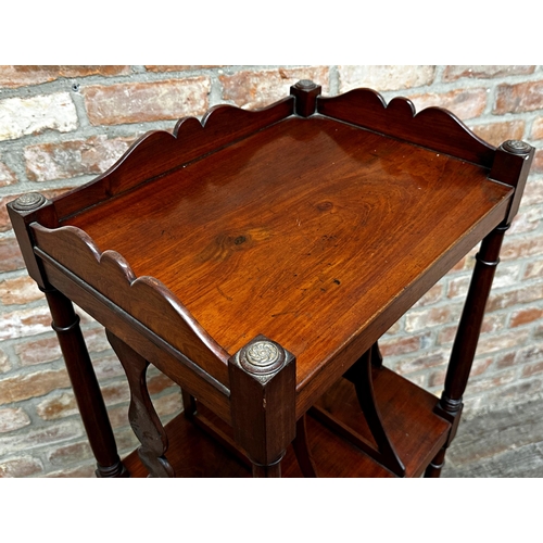 2325 - Regency mahogany three tier folio stand, with single drawer and ceramic caster, 130cm H x 50cm W x 3... 