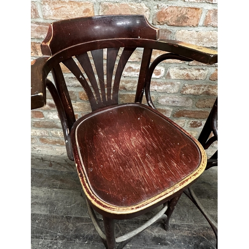 2326 - Pair of early 20th century French stained bentwood barstools, 107cm high