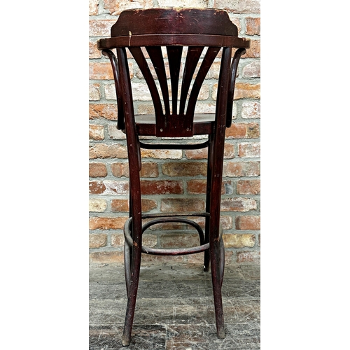 2326 - Pair of early 20th century French stained bentwood barstools, 107cm high