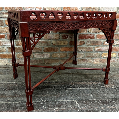 2327 - Late 19th century gothic lacquered silver table, trefoil pierced gallery 57cm D 82cm L 73cm H