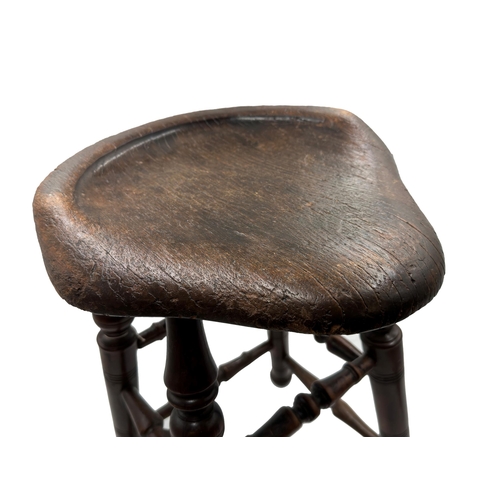 2328 - Early primitive oak top stool, on a good turned frame, 53cm high