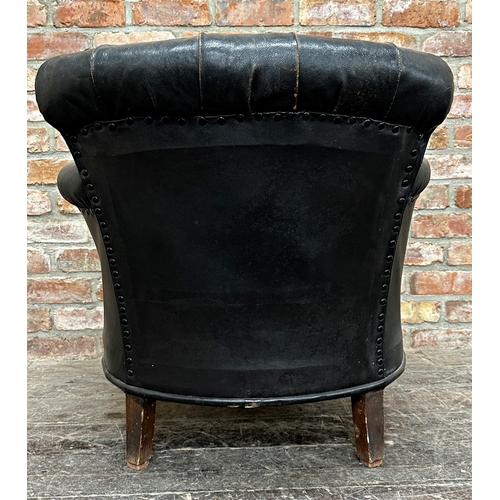 2330 - Good antique leather studded button back club chair, 79cm H x 81cm W