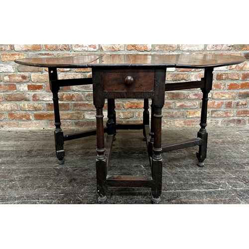 2338 - 19th century oak gateleg table, fitted with two small drawers, 72cm H x 137cm Extended