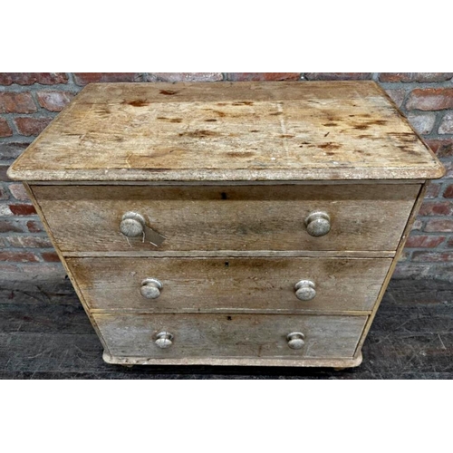 2339 - Victorian stripped pine chest of drawers, on turned feet, 93cm H x 92cm W x 52cm D