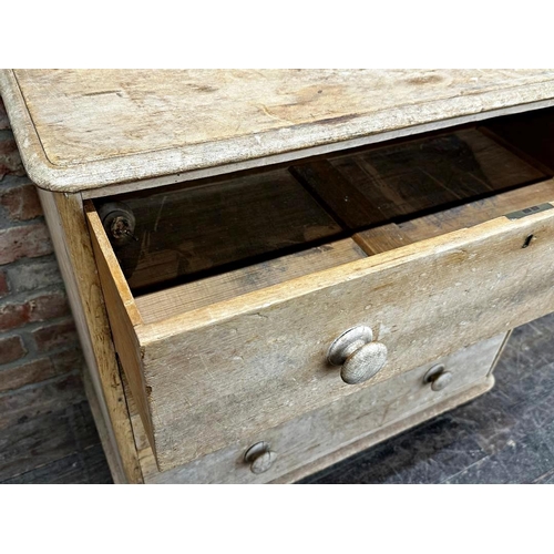 2339 - Victorian stripped pine chest of drawers, on turned feet, 93cm H x 92cm W x 52cm D