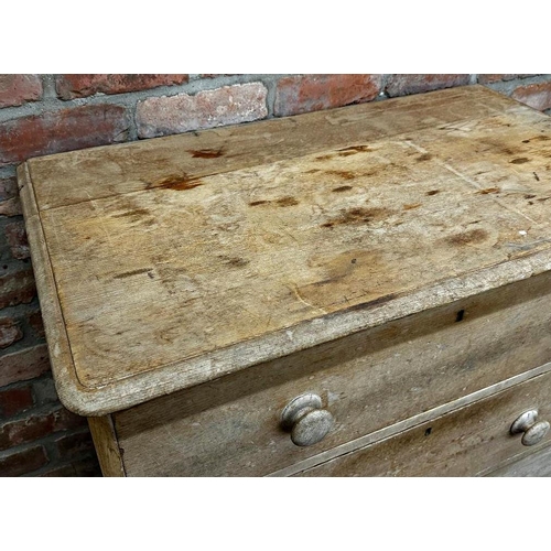 2339 - Victorian stripped pine chest of drawers, on turned feet, 93cm H x 92cm W x 52cm D