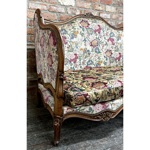 2340 - Good quality French turn of the century show wood frame salon sofa with expensive floral fabric upho... 