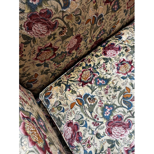 2340 - Good quality French turn of the century show wood frame salon sofa with expensive floral fabric upho... 