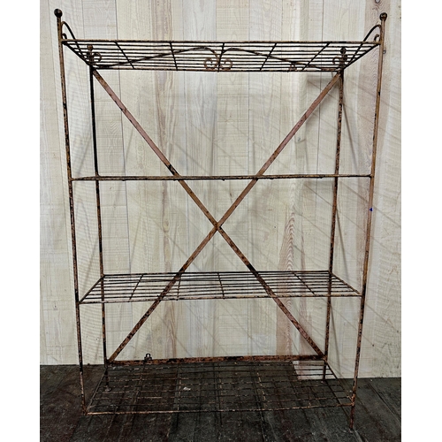 2341 - 19th century French industrial wirework four tier bakers rack, with original paint, 135cm H x 94cm W... 