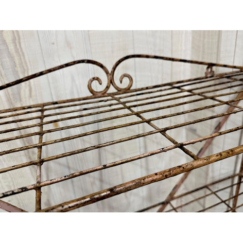 2341 - 19th century French industrial wirework four tier bakers rack, with original paint, 135cm H x 94cm W... 