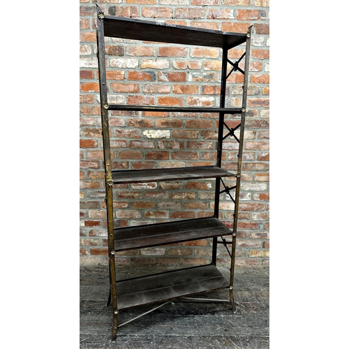 2342 - Exceptional 19th century Continental industrial painted steel bookcase, with applied gilt flowers, 8... 