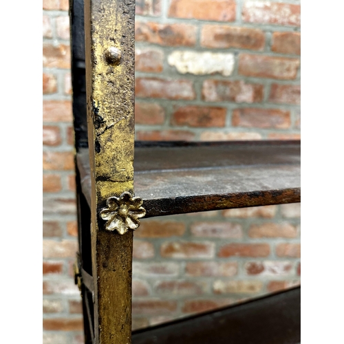 2342 - Exceptional 19th century Continental industrial painted steel bookcase, with applied gilt flowers, 8... 