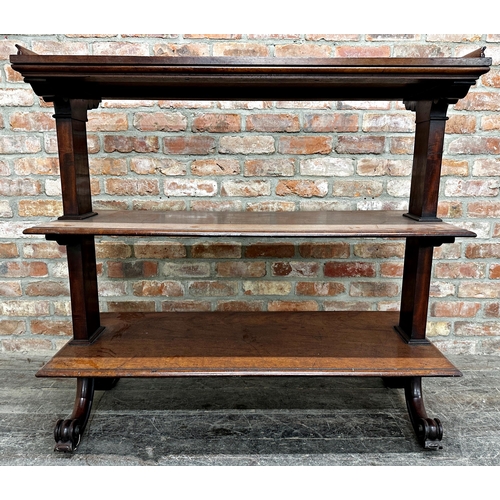 2344 - William IV mahogany three tier buffet, raised sloped gallery and Corinthian column type supports, 11... 