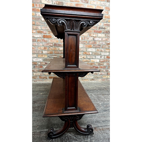 2344 - William IV mahogany three tier buffet, raised sloped gallery and Corinthian column type supports, 11... 