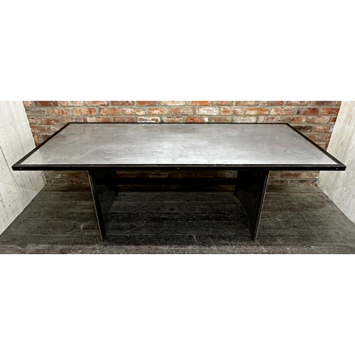 2345 - Cool bespoke industrial refectory table, aluminium with iron frame and copper stud work, 214 L x 92c... 