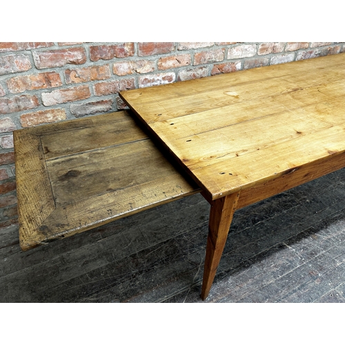 2349 - Good quality 19th century French fruitwood refectory dining table, with concealed extending leaf and... 