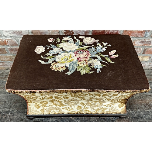 2351 - Late 19th century stuff-over needlepoint ottoman, with woolwork tapestry hinged lid and waisted side... 