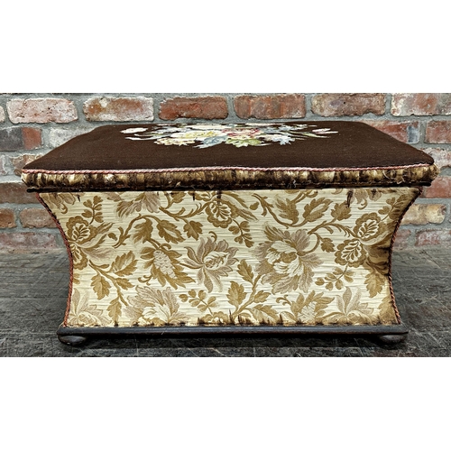 2351 - Late 19th century stuff-over needlepoint ottoman, with woolwork tapestry hinged lid and waisted side... 