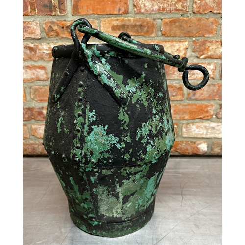 305 - Highly decorative pair of antique painted galvanised well buckets, with hinged handles and riveted s... 