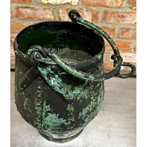 305 - Highly decorative pair of antique painted galvanised well buckets, with hinged handles and riveted s... 