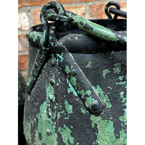 305 - Highly decorative pair of antique painted galvanised well buckets, with hinged handles and riveted s... 