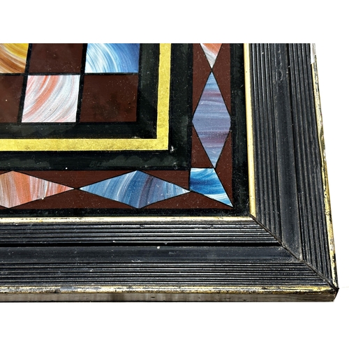 364 - Good Italian antique painted slate games board in the pietra dura style, framed and glazed, 54 x 54c... 