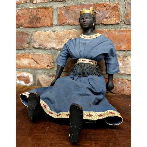 367 - 18th century Italian Folk Art Creche figure of Balthazar, with original gesso paint and clothes, 44c... 