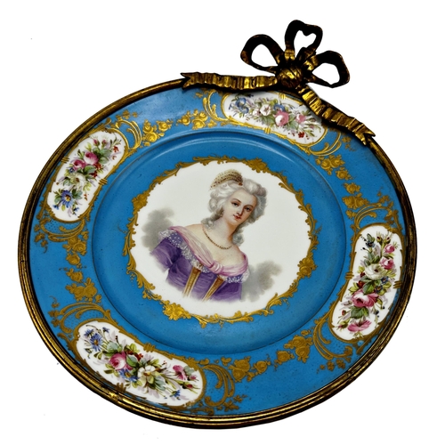 165 - A mounted Sevres portrait plate of a lady, D 25cm