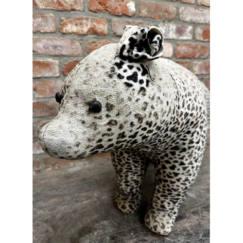 378 - Vintage large, heavy stuffed toy bear in a leopard print fabric (AF), L 82cm, H 56cm