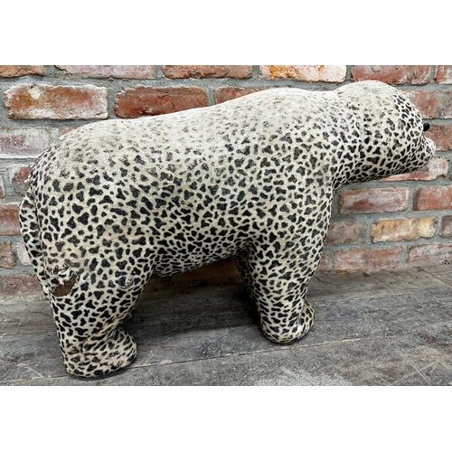 378 - Vintage large, heavy stuffed toy bear in a leopard print fabric (AF), L 82cm, H 56cm