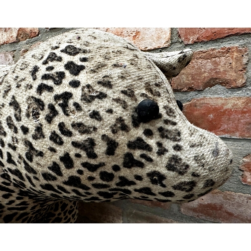 378 - Vintage large, heavy stuffed toy bear in a leopard print fabric (AF), L 82cm, H 56cm