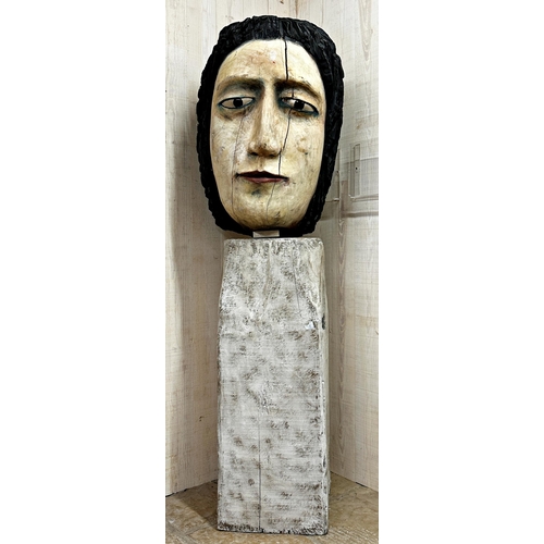2272 - Ana Maria Pacheco (b. 1943, Brazilian) - 'Head', polychrome carved wooden sculpture, on original pli...