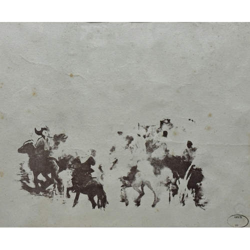 2507 - Gerti Bierenbroodspot (b. 1940, Dutch) - figures on horseback, stamped Gerti, etching, 38 x 47cm, fr... 