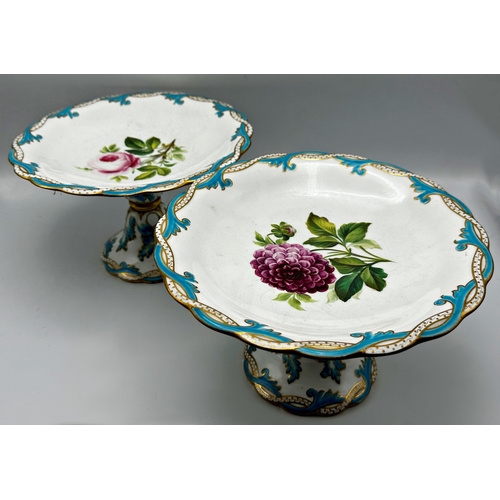 163 - Good quality Victorian porcelain desert service painted with a floral spray with turquoise and gilt ... 