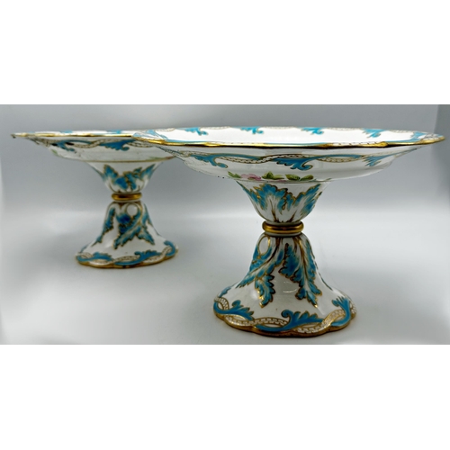 163 - Good quality Victorian porcelain desert service painted with a floral spray with turquoise and gilt ... 