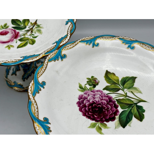 163 - Good quality Victorian porcelain desert service painted with a floral spray with turquoise and gilt ... 