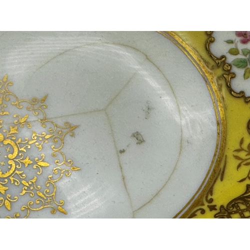 169 - Coalport hand painted porcelain desert service with floral sprays and gilt overlay on a yellow groun... 