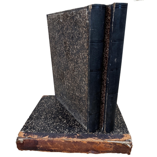 385 - Group of three extra large novelty boxes in the form of books, with marbled paper and leather spines... 