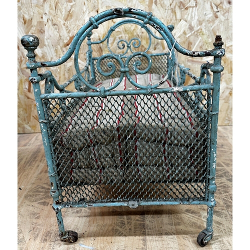 387 - Great novelty 19th century dogs bed, wrought iron frame with original paint and mattress, 44cm H x 5... 