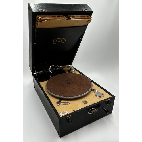 389 - Decca 50 portable gramophone with a collection of 78s