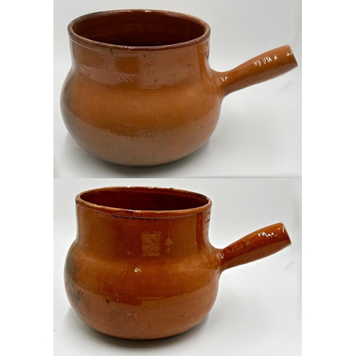 174 - Good pair of 1930s Spanish terracotta cooking pots, each 24cm high x 38cm wide (2)