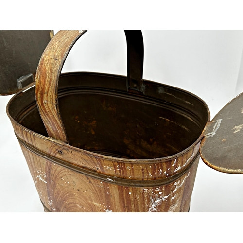 323 - 19th century toleware bucket, with twin hinged door lid and woodgrain painted finish, 44cm high x 37... 